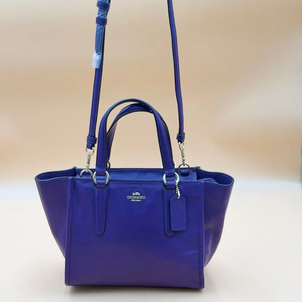 Coach Purple Leather Crosby Mini Carryall Satchel; Elegant Structured Handbag